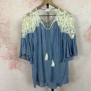 SOIBLU lace romantic boho top size M coastal cowgirl cottagecore tassel ties